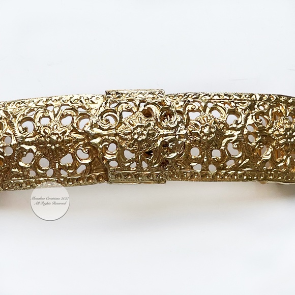Accessocraft NYC Belt Buckle Etruscan Art Nouveau Gold Metal Large 6in L Vintage main image 8